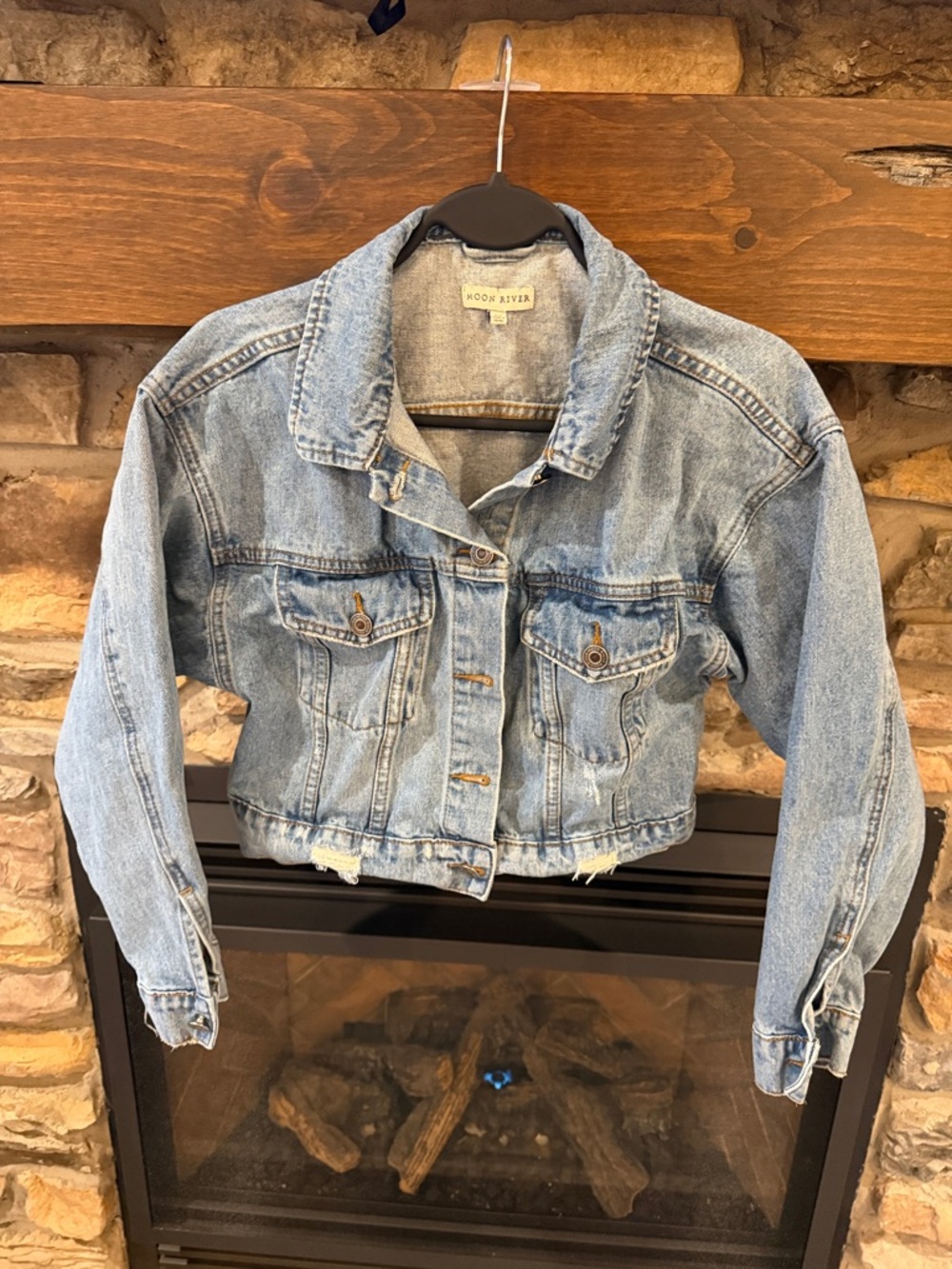 Moon River Light Blue Cropped Denim Jacket